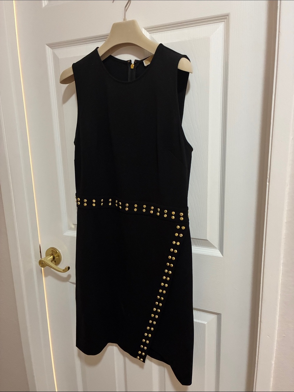 Michael Kors Black Sleeveless Sheath Dress with Gold Studs